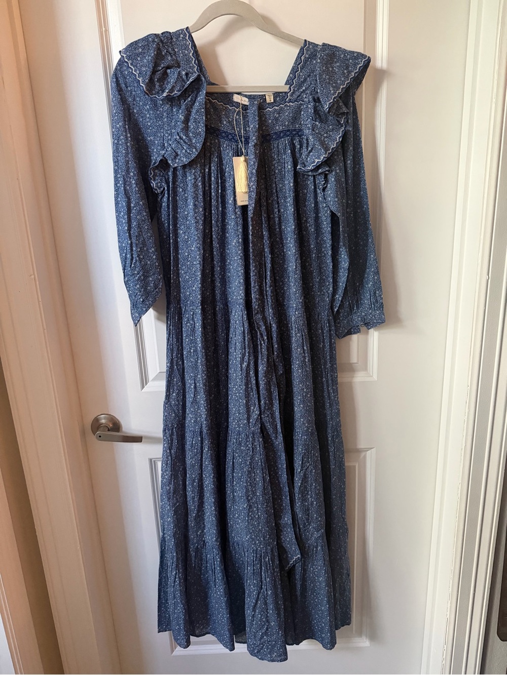 NWT Doen Navy Floral Ruffle Maxi Dress
